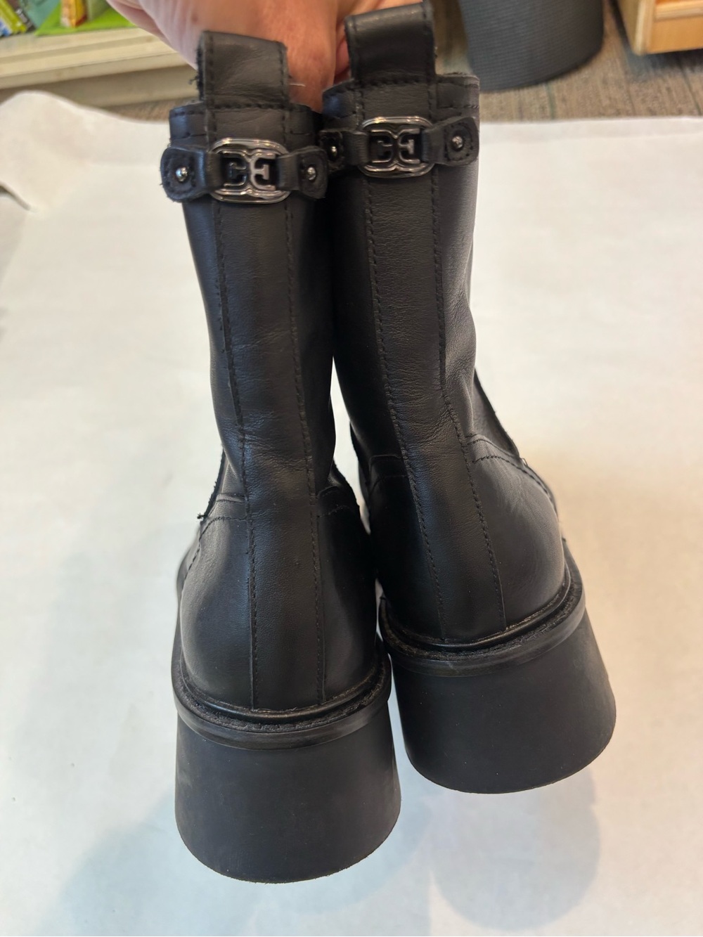 NWOB Sam Edelman Cooper Lug Sole Black Leather Boots size 9 - Picture 5 of 8